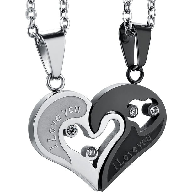 Women 2PC Heart Stainless Charm Chain Hot Lover Wings Pendant Necklace Steel